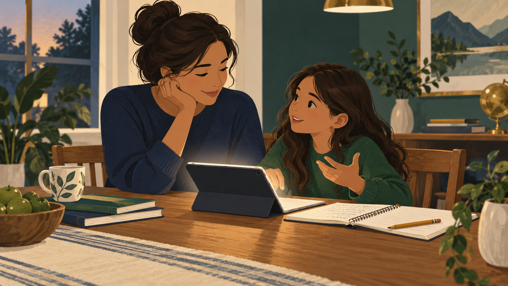 A family at a dinner table keeping human judgment at the center of their use of AI